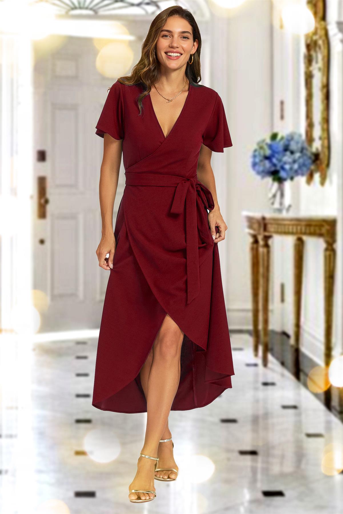 Casual Plus Maxi Dress Boohoo Dresses Size 18 Women Summer Dress Wrap  V-Neck Short Sleeve