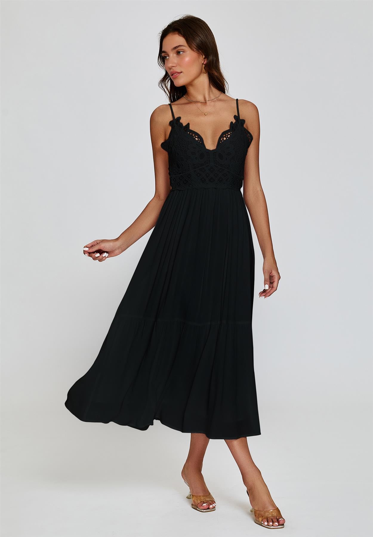 Lace Top Maxi Dress In Black – FS Collection (London)