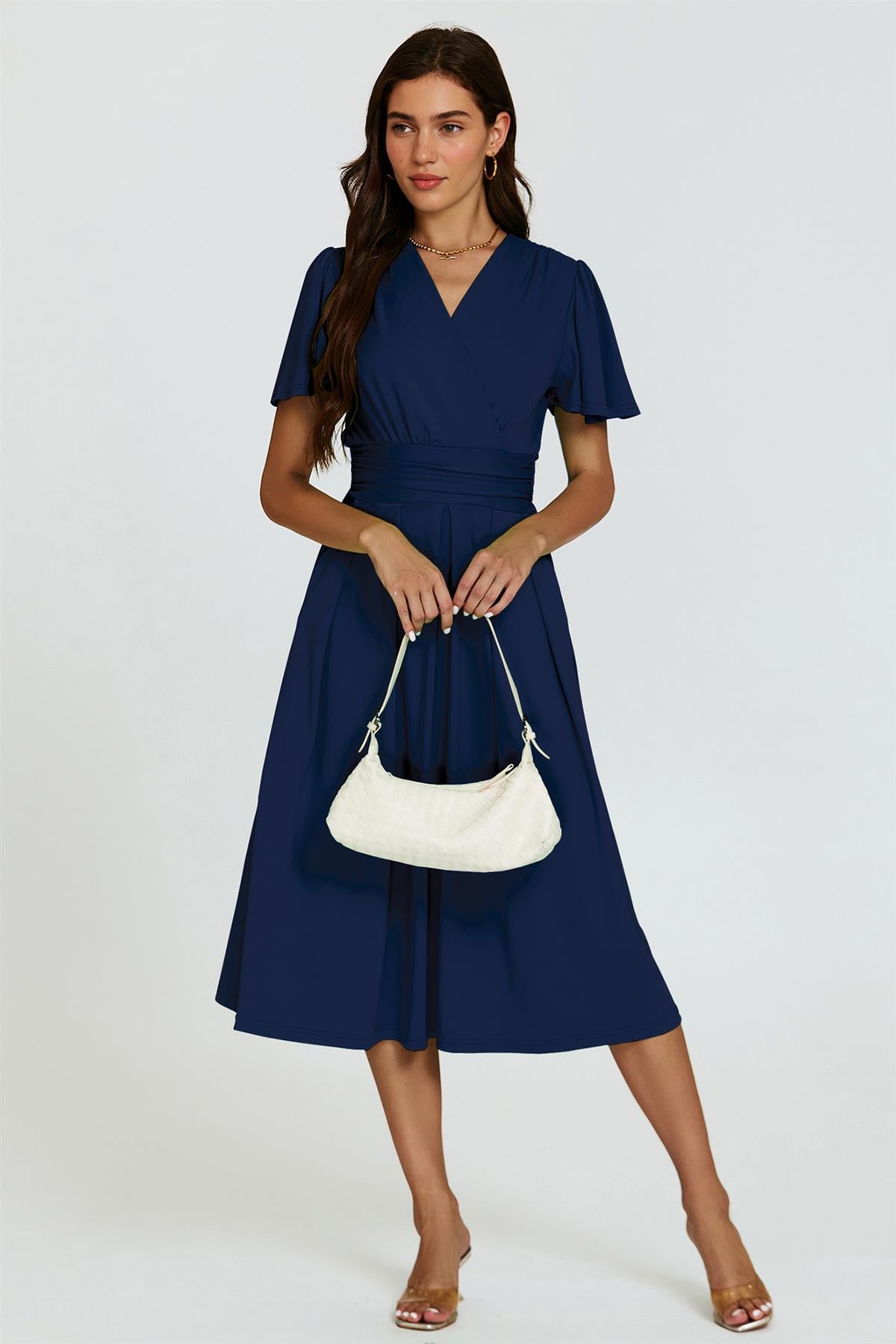 angel sleeve midi dress uk Natasha Lilac Angel Sleeve Wrap Midi Dress