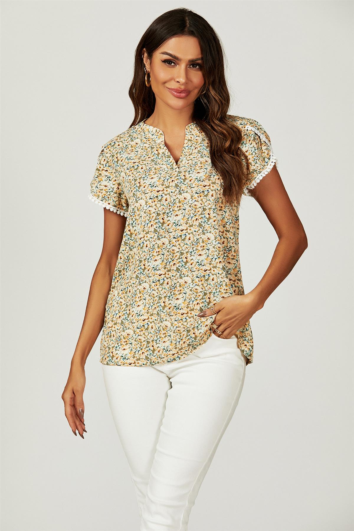 Anbech Women's Feather Graphic T-Shirt - Short Sleeve Casual Summer Top, Yellow, Medium