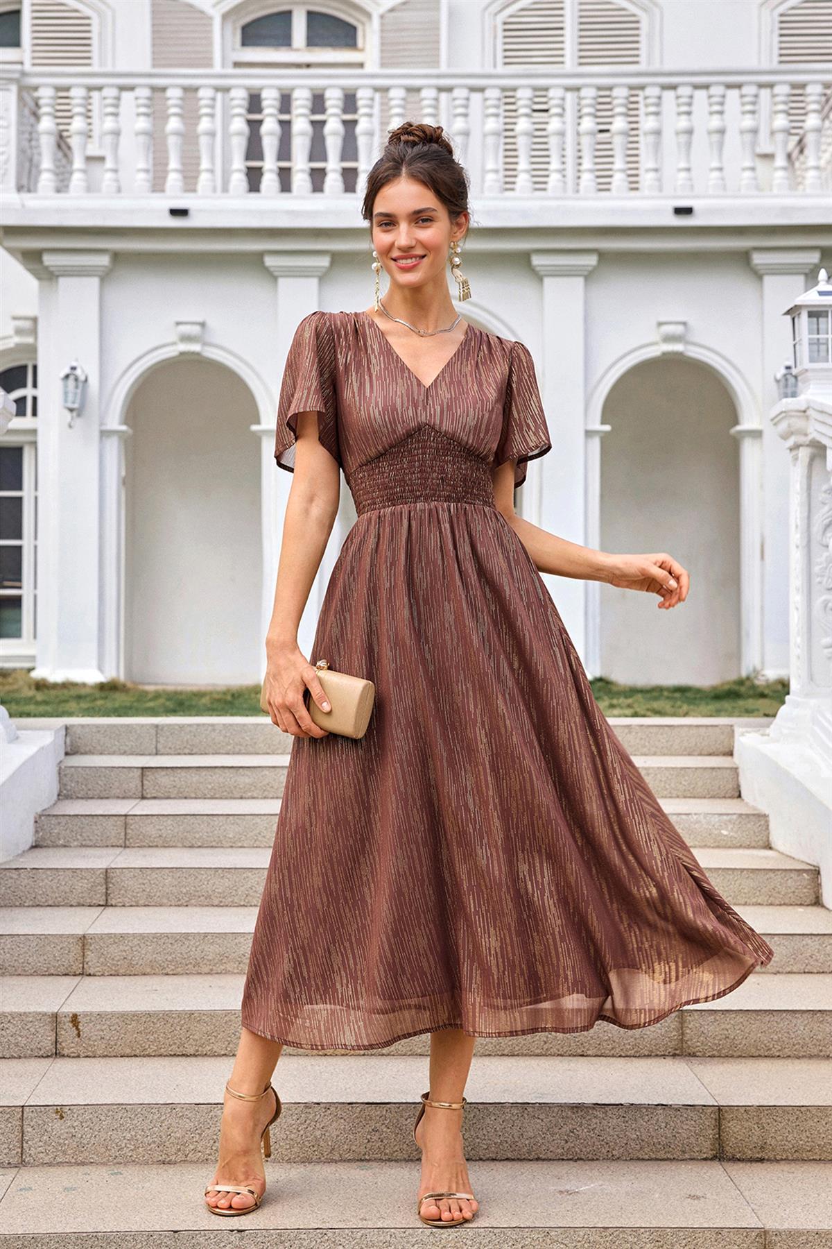 angel sleeve midi dress uk Natasha Pink Angel Sleeve Wrap Midi Dress