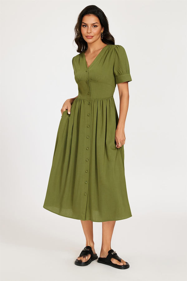 olive green embroidered dress Kendra Embroidered Dress main image 1