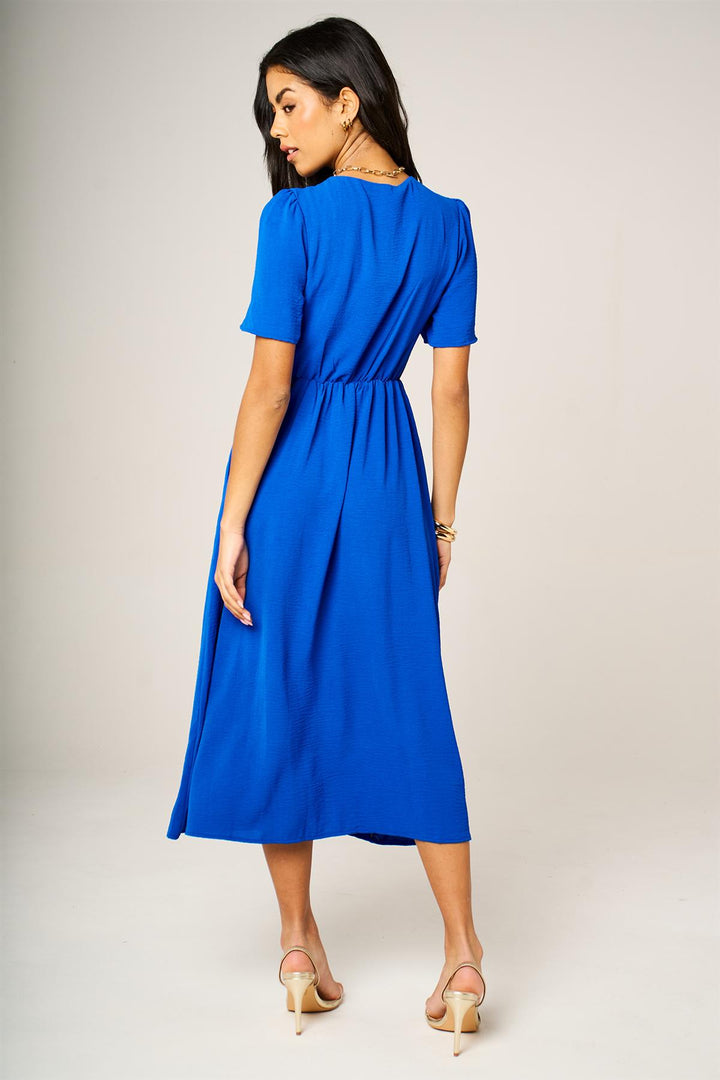 Button Front Midi Dress In Royal Blue – FS Collection (London)