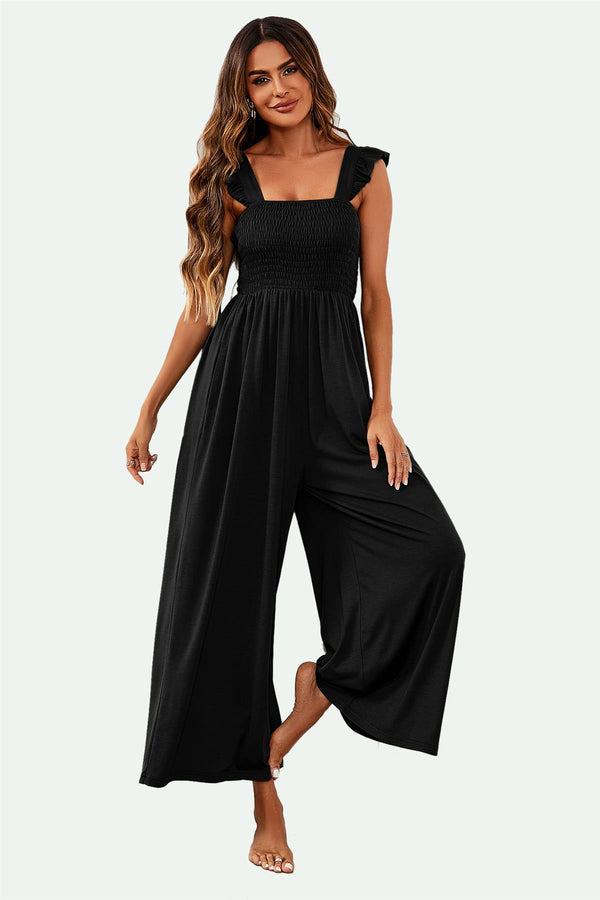 Jumpsuit Mit Trägern Und Rüschendetail In Schwarz