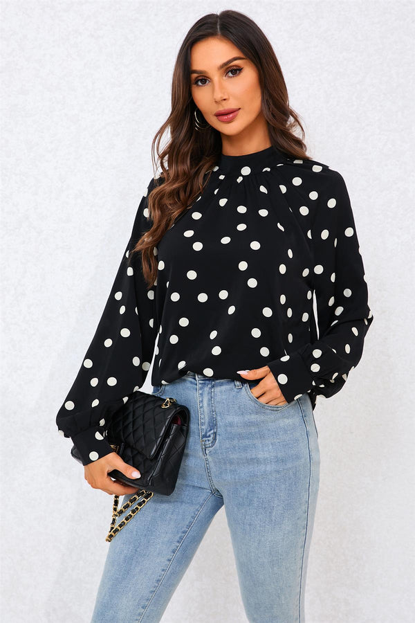 Schwarzes Neckholder-Bluse mit Punktmuster in Schwarz