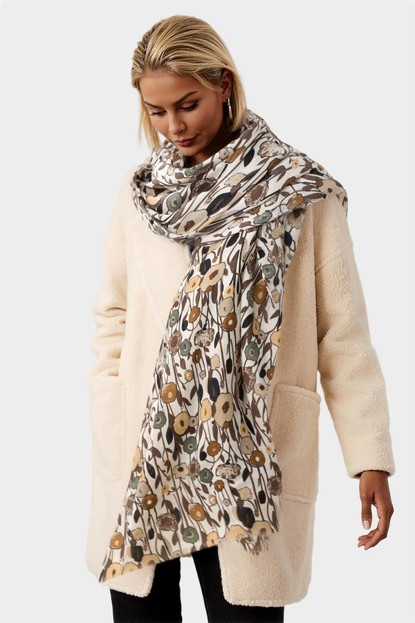 Floral Print Fringed edges Scarf In Brown
