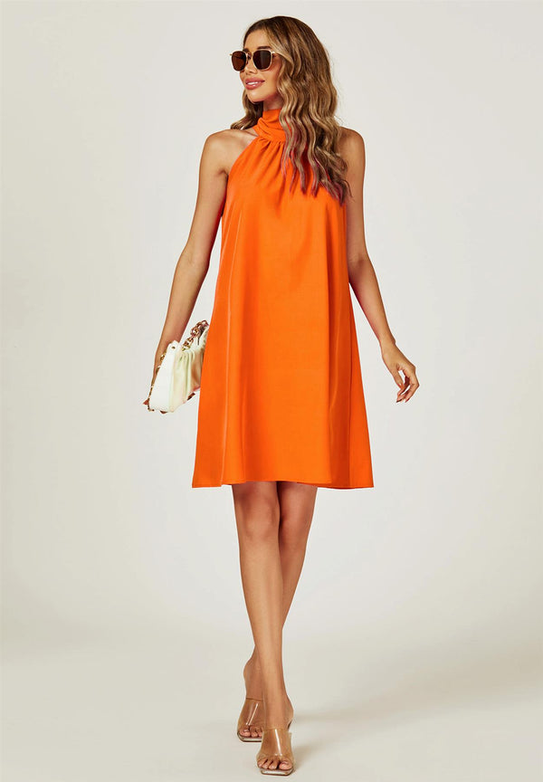 Halter Neck Tie Back Mini Dress In Orange
