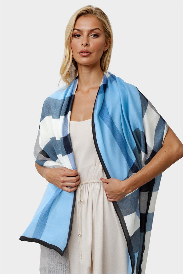 Check Print Scarf In Black & Blue