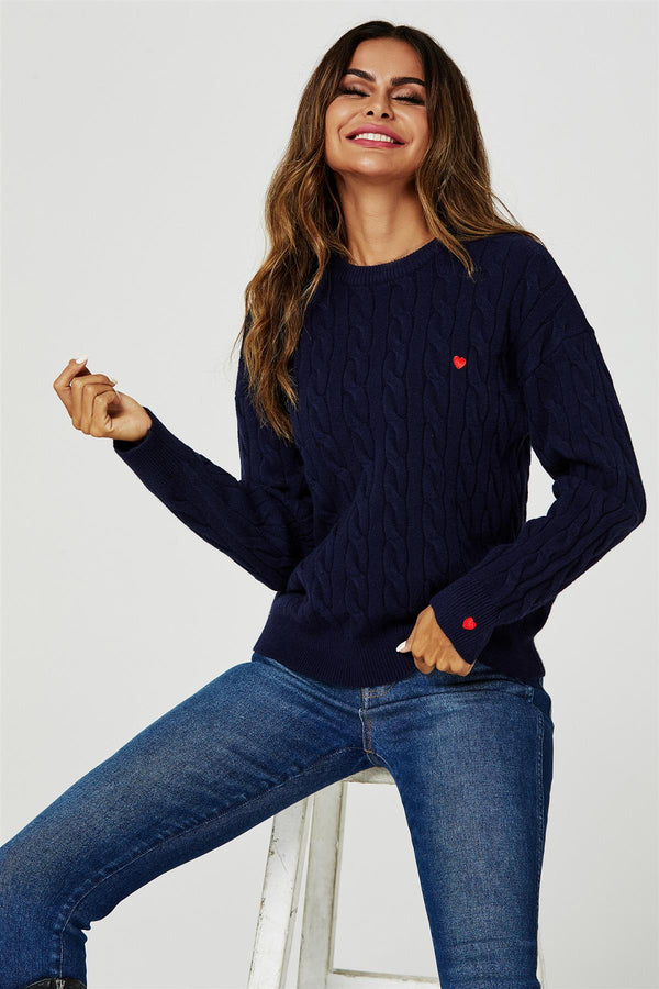 Heart Embroidery Jumper Top In Navy