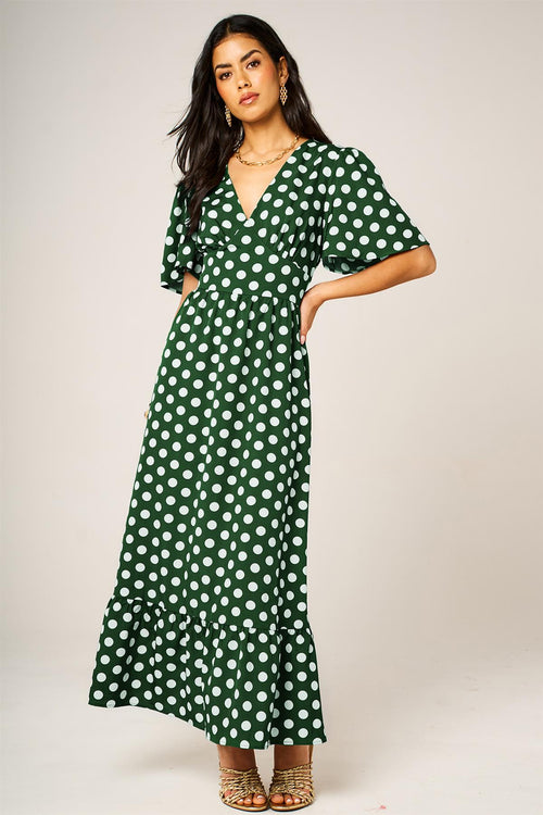 knee length dresses for ladies Michelle Green Polka Dot Midi Shirt Dress – Finery London