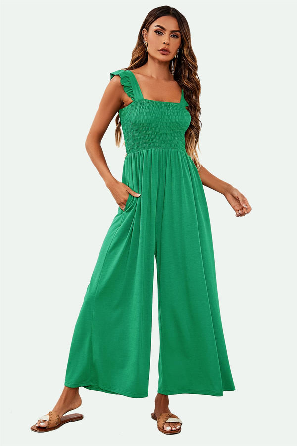 Jumpsuit Mit Trägern Und Rüschendetail In Grün