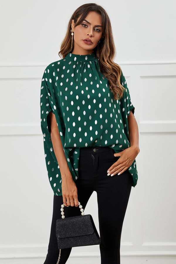 Silver Foil Loose-Fit Top In Green
