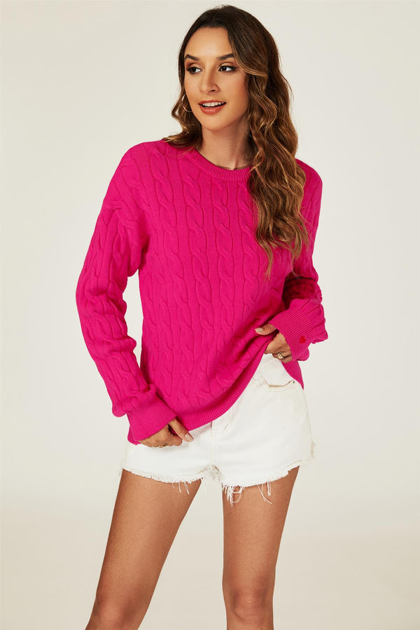 Pullover-Oberteil mit Herzstickerei in Dunkelfuchsia
