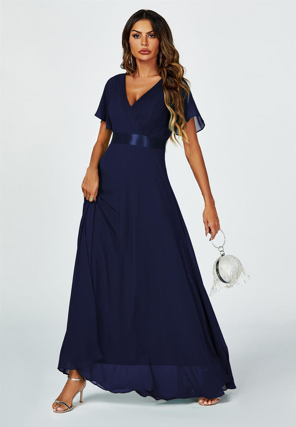 Brautjungfernkleid mit Engelsärmeln und Empire-Taille in Marine