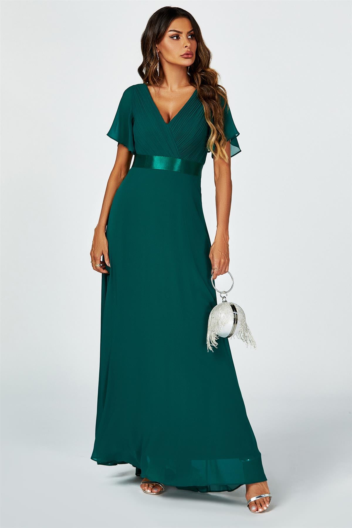 blue dress for baby girl Angel Sleeves Empire Waist Bridesmaid Dress In Green – FS Collection  (London)