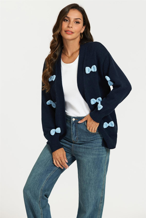 Light Blue 3D Bow Cardigan In Navy
