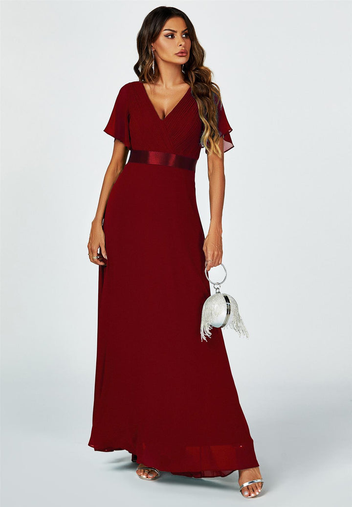 Angel Sleeves Empire Waist Bridesmaid Dress In Wine FS Collection (London) Angel Sleeves Empire Waist Bridesmaid Dress In Wine FS Collection (London)