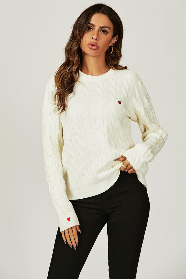 Heart Embroidery Jumper Top In Cream