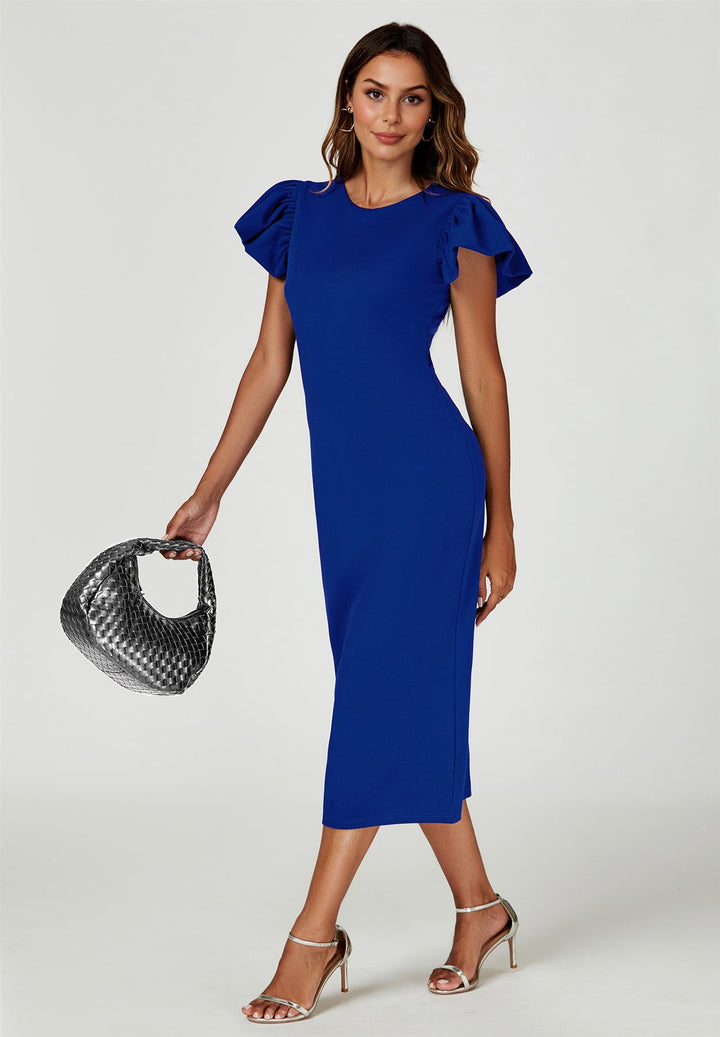 Volume Sleeve Bodycon Midi Dress In Royal Blue FS Collection (London) Volume Sleeve Bodycon Midi Dress In Royal Blue FS Collection (London)