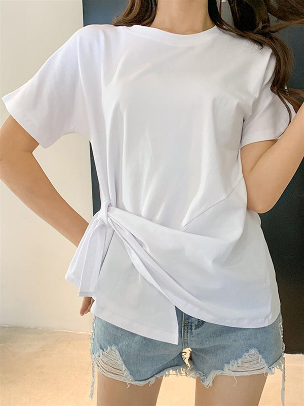 Simple Style White T Shirt With Tie Detail