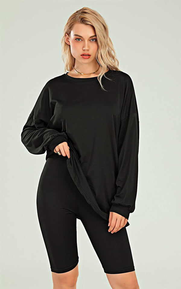 Oversized Top And Cycling Shorts Co Ord Set Loungewear In Black