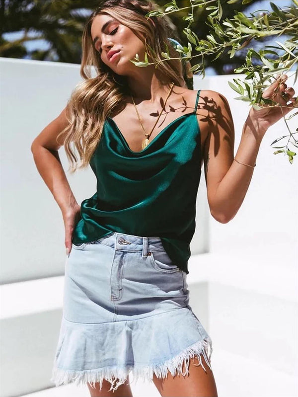 Cowl Neck Cami Top in Green
