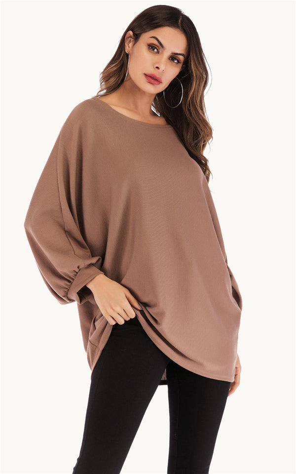 Oversized Jersey Long Sleeve Top In Brown