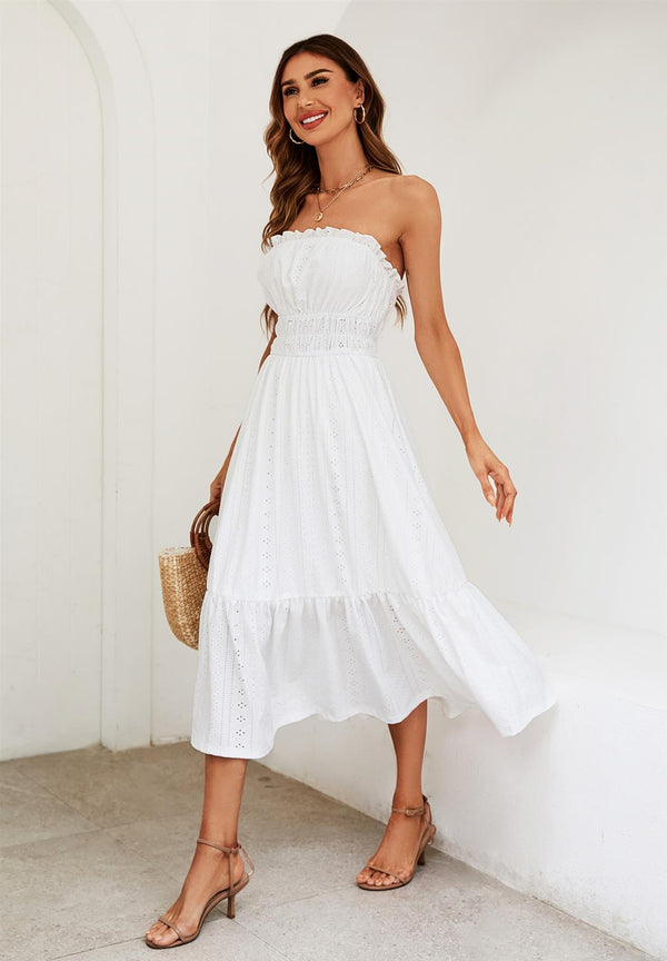 Embroidery Anglaise Midi Dress In White