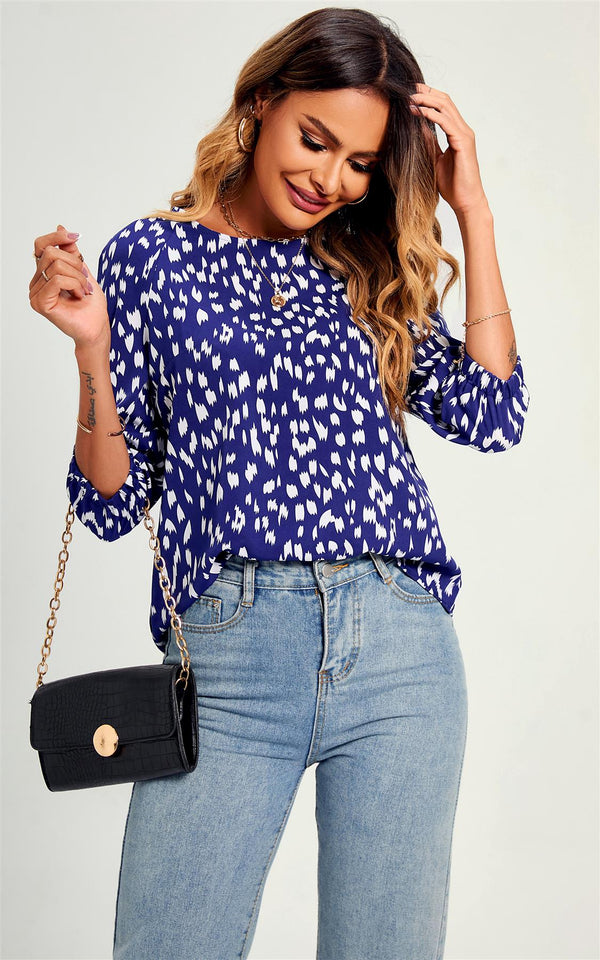 Oberteil/Bluse mit Animalprint in Blau