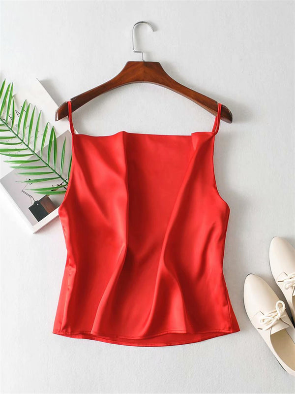 Cowl Neck Cami Top In Red