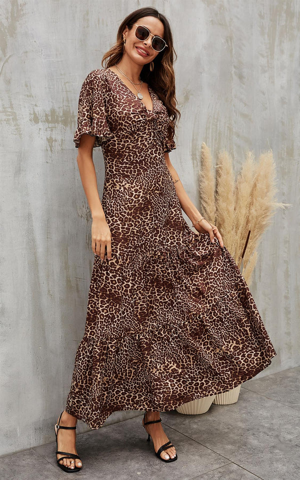 Leopard Printed Dress In Brown