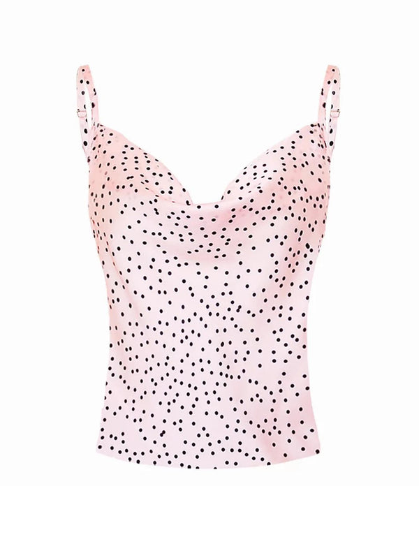 Cowl Neck Cami Top In Pink Dot