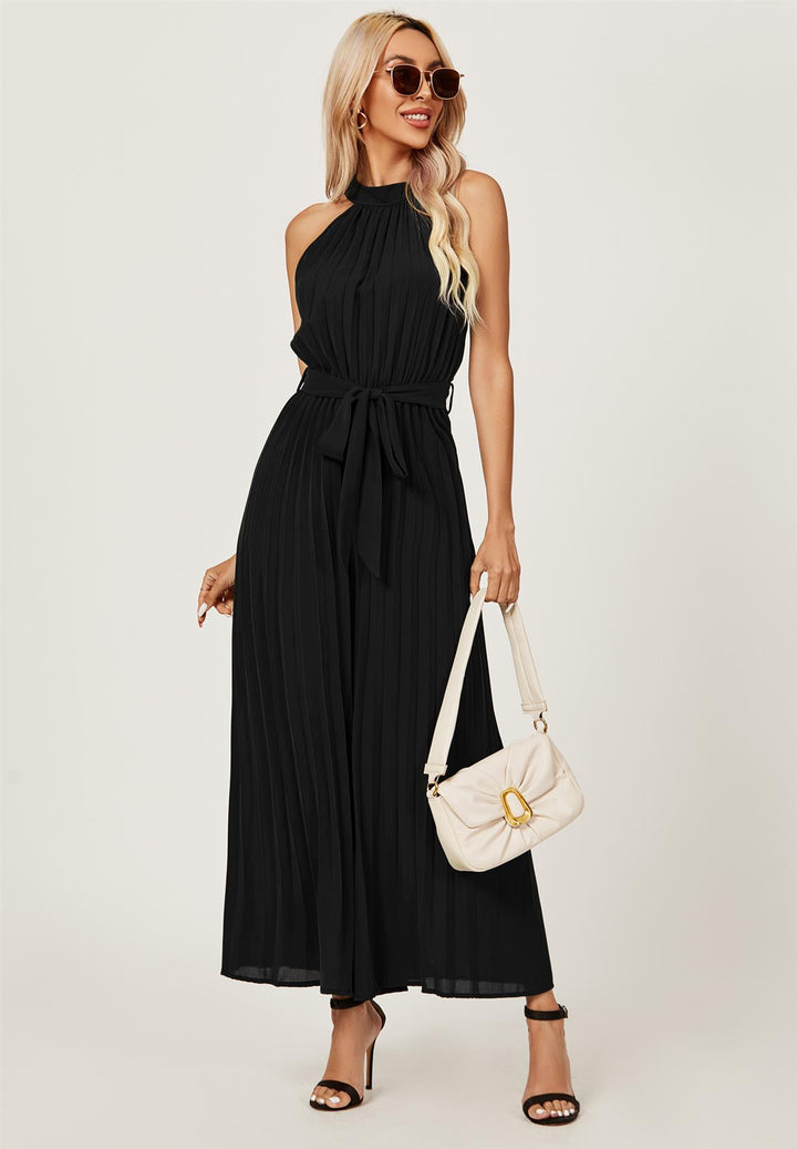 Halter Neck Pleated Jumpsuit In Black – FS Collection (London)