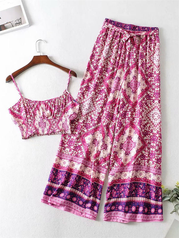 Summer Bralet Top And Pants In Pink & Purple Mixed Print