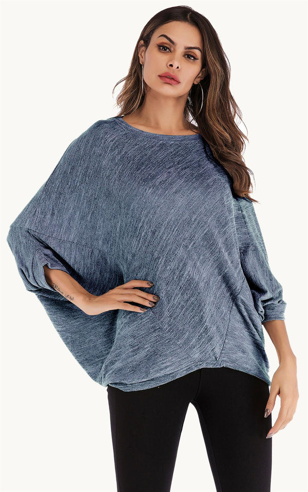 Oversized Jersey 3/4 Sleeves Top In Blue