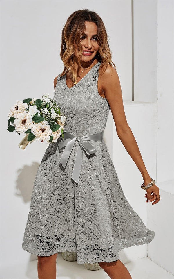 Bridesmaids Wedding Lace Dress In Grey