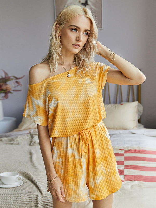 Kurzärmlige Loungewear mit Batikmuster in Gelb
