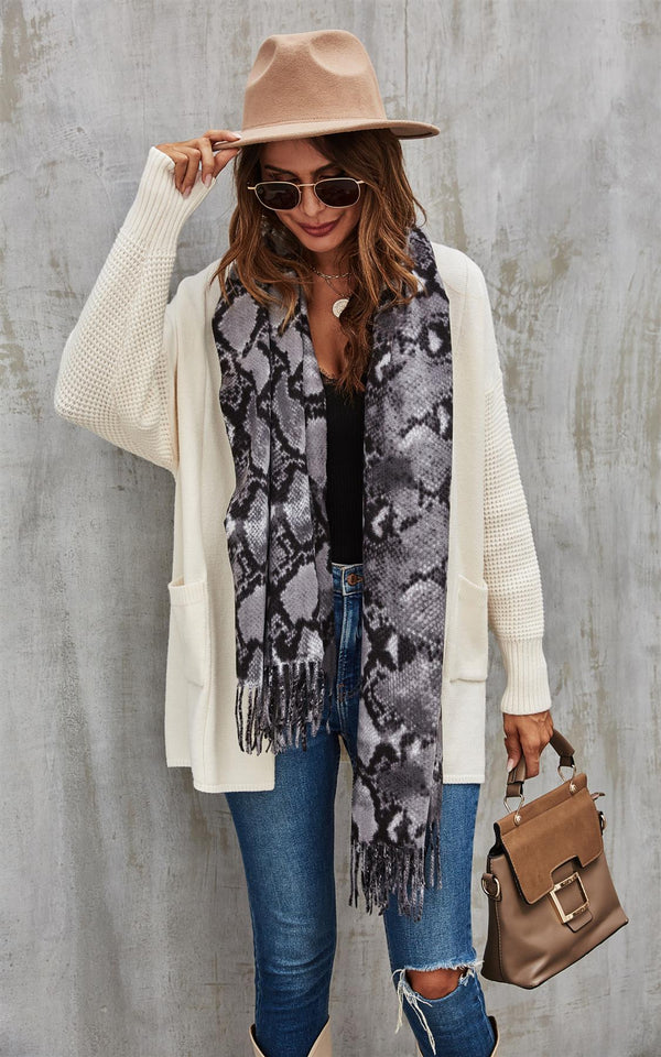 Black & Grey Snake Print Scarf