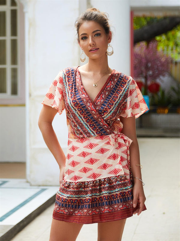 Summer Mini Dress In Orange Mix Print