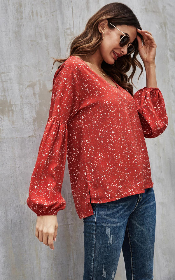 High Low Smock V Neck Top In Red