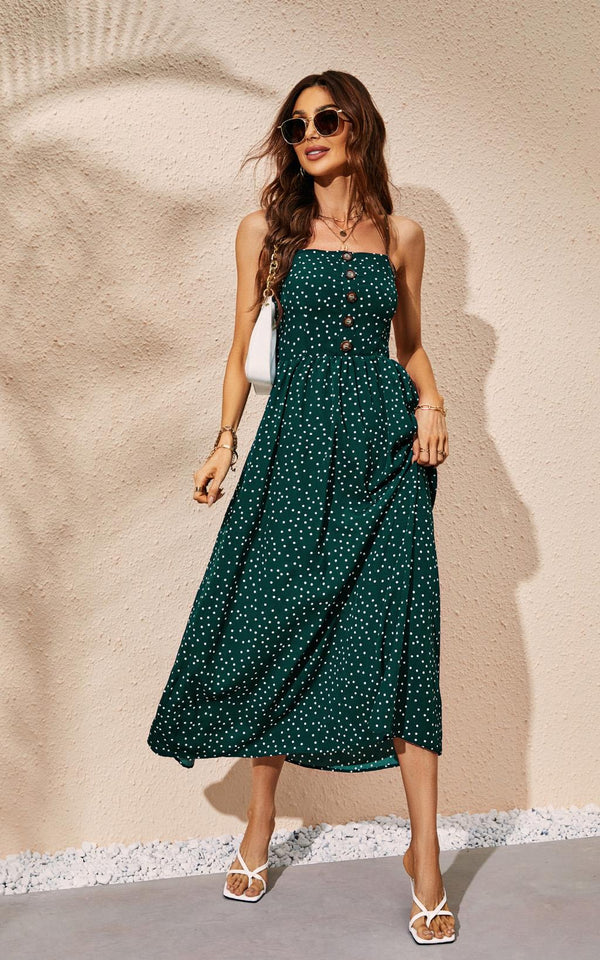 Midikleid mit Knopfleiste und Riemchen in Olivgrün
